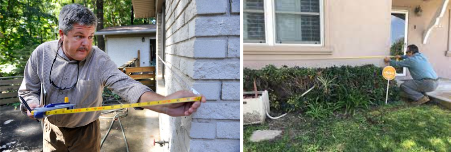 Photos of appraiser meassuring a home.