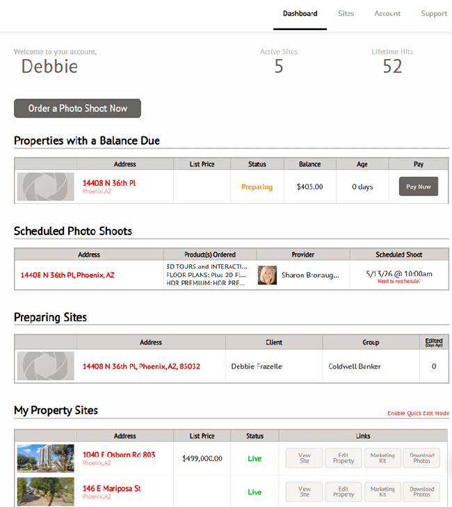Snap2Close portal dashboard for finding your orders.