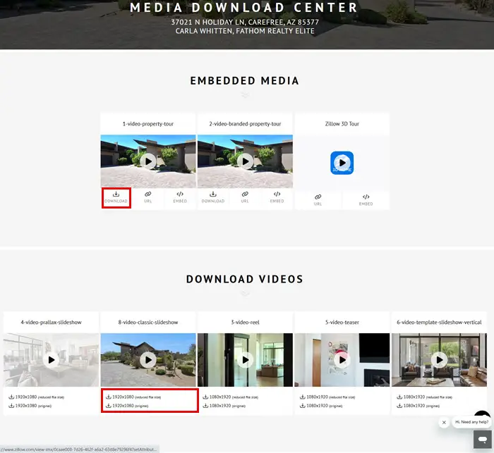 Downloading videos on the Snap2Close Real Estate Photography Portal.